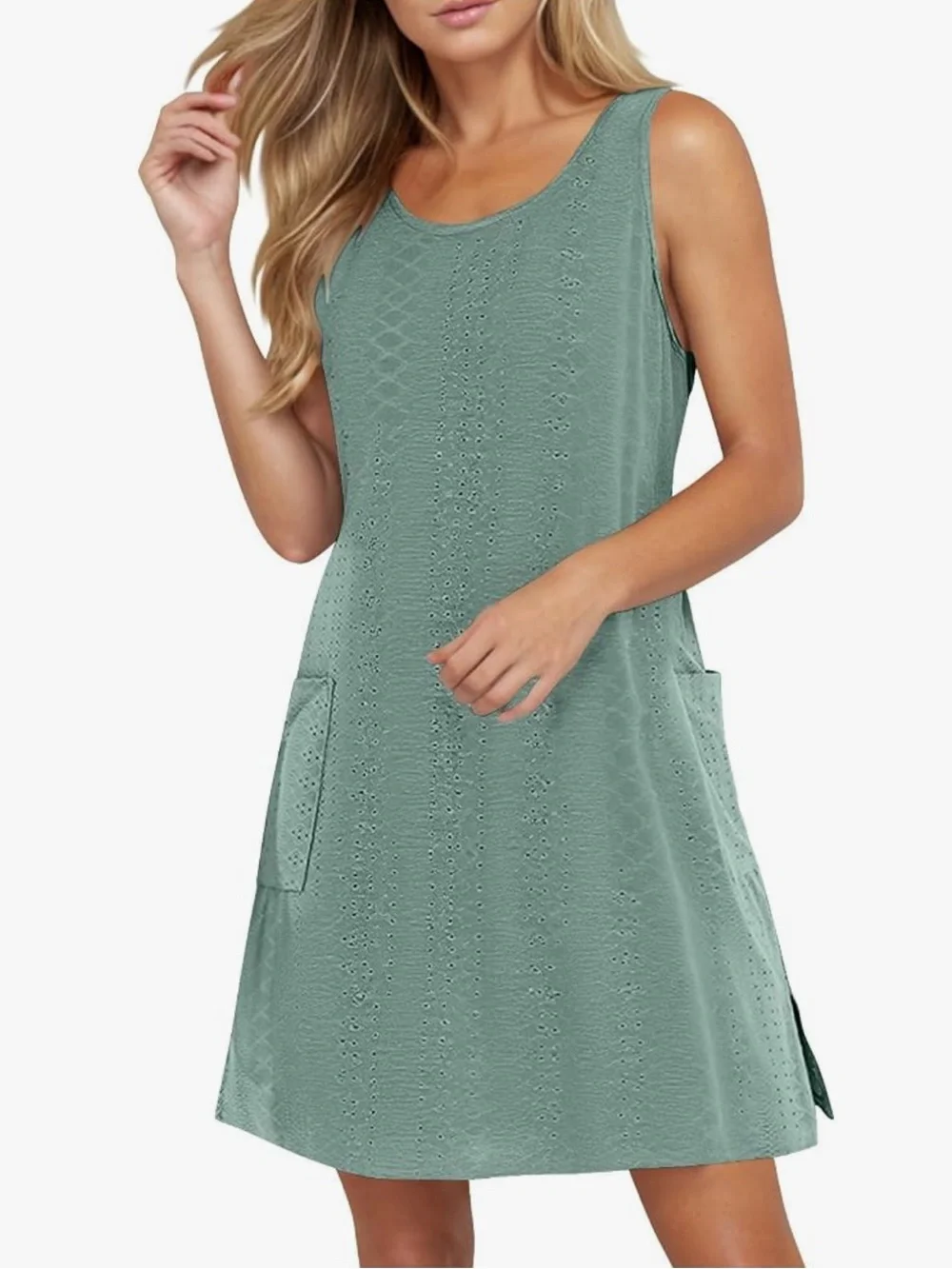 NWT Sleeveless Eyelet Beach Dress in Sage Green Lightweight Stretch Summer XXL
